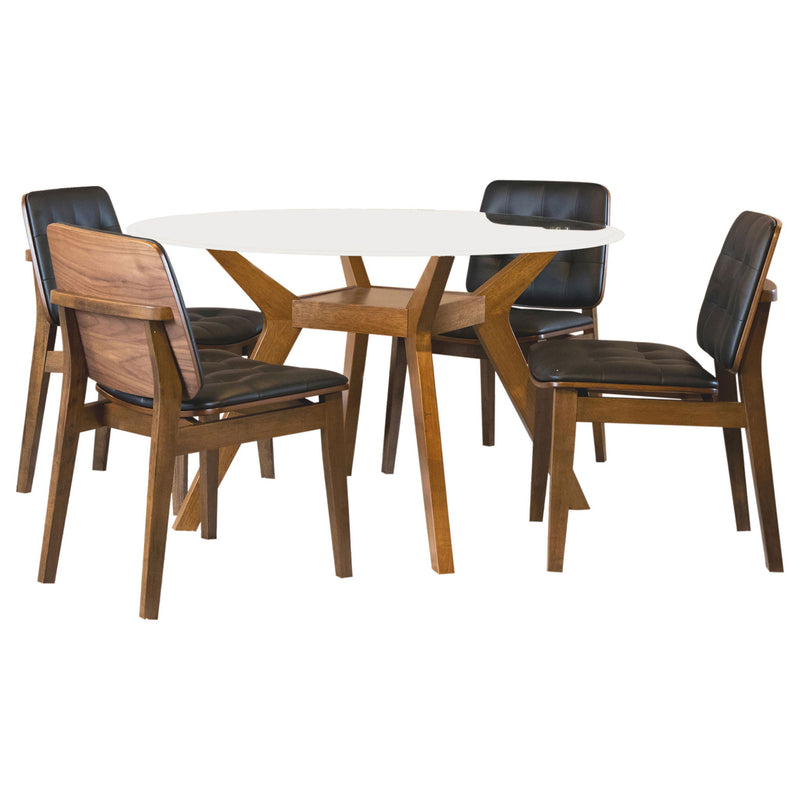 Flynn - 5 Piece Glass Top Dining Table Sets And Chairs - Brown
