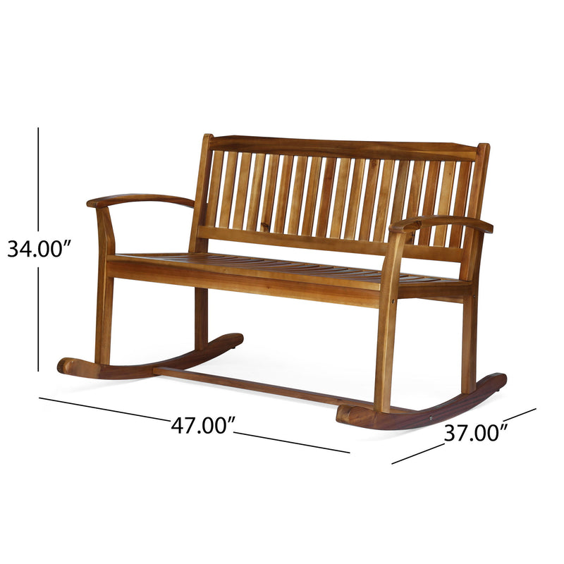 Outdoor Rocking Loveseat With Acacia Wood Frame - Natural
