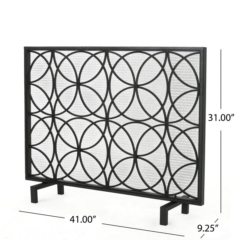 Thayer - Single Panel Iron Fireplace Screen With Geometric Design