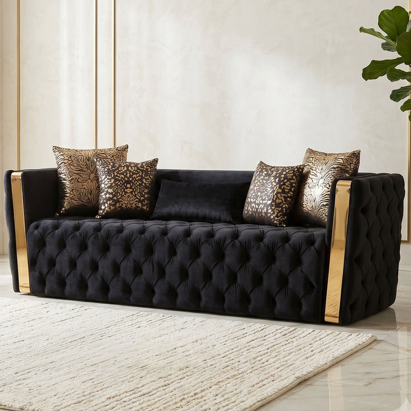 Naomi - Button Tufted Sofa - Black