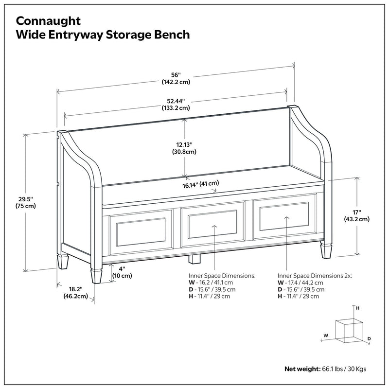 Connaught - Wide Entryway Storage Bench - Chestnut