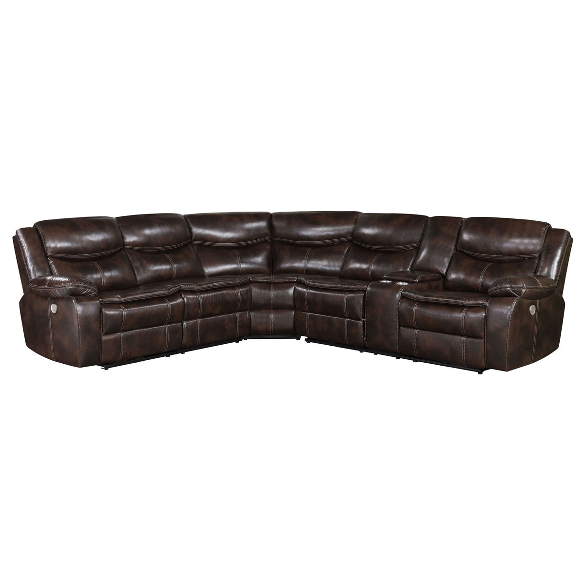 Ottoman Animation Mclean - Power Reclining Sectional Sofa With Storage Console - Dark Br ...