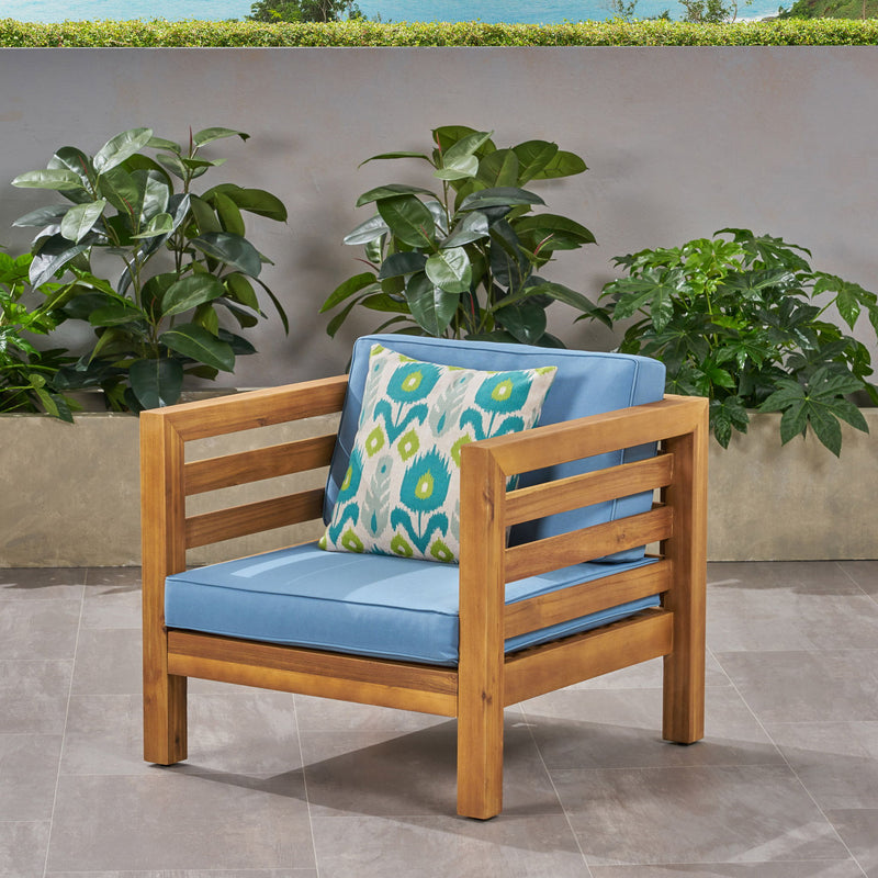 Outdoor Acacia Wood Patio Chair With Fabric Cushion