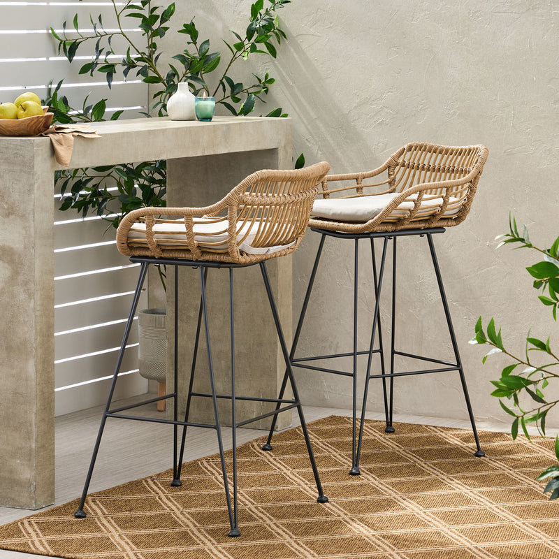 Outdoor Rattan Bar Chair With Metal Legs