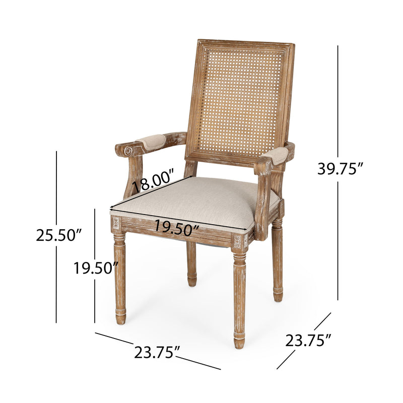 Elegant French Country Style Dining Chair With Cane Backrest