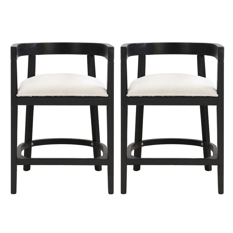 Modern Rubberwood Counter Stool Set With Upholstered Seats