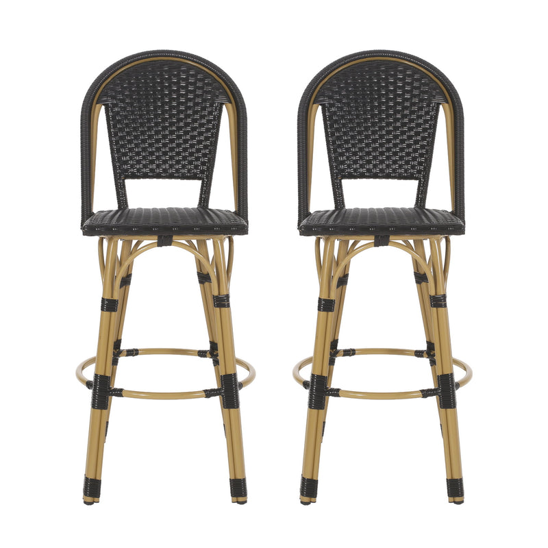 Outdoor Rattan And Aluminum French Barstools (Set of 2)
