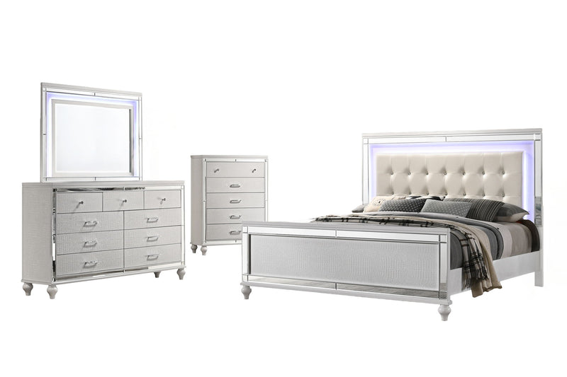 Valentino - Queen 4 Piece Bedroom Set (Bed, Dresser, Mirror, Chest) - White