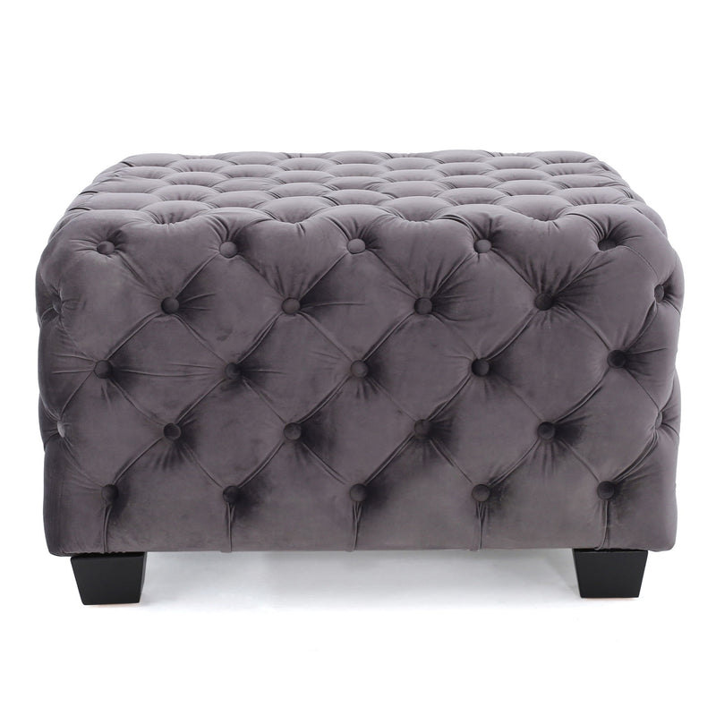 Modern Glam Ottoman With Upholstery And Button Tufted Design