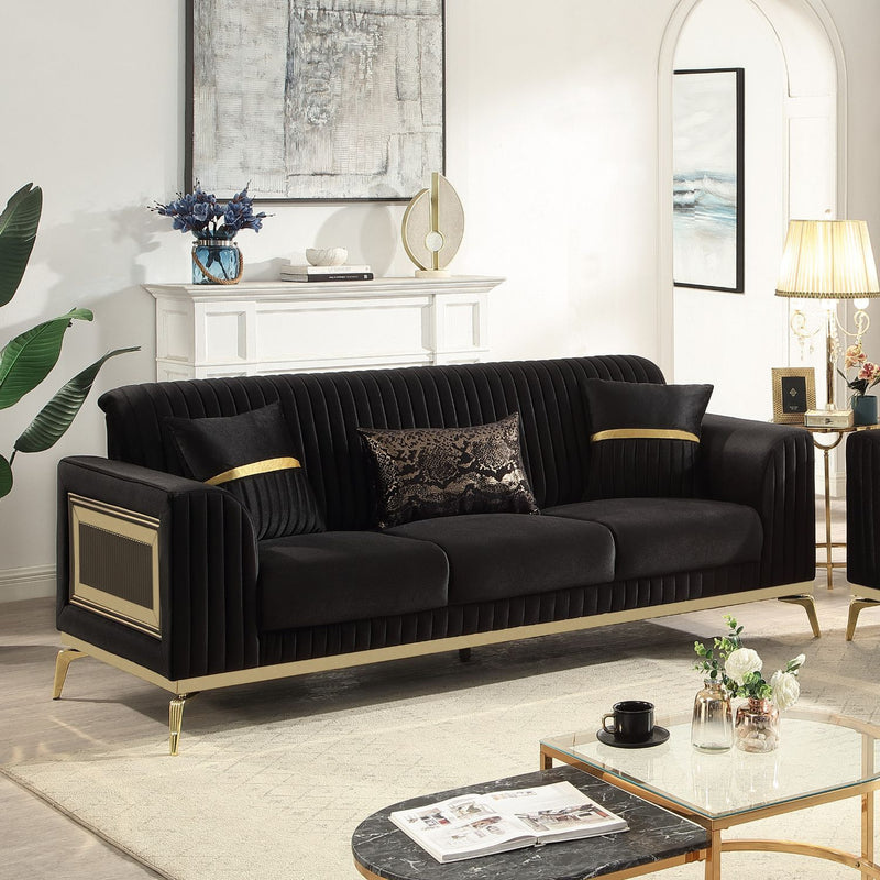 Antigua - Upholstered Sofa With Accents - Black / Gold