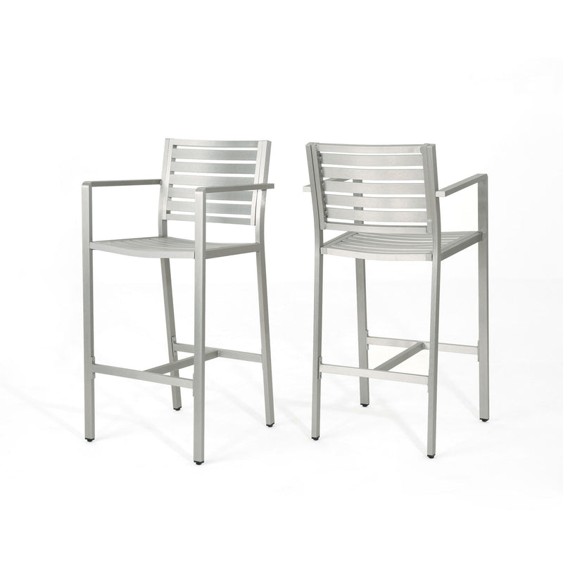 Outdoor Aluminum Rust Proof Barstools (Set of 2) - Silver