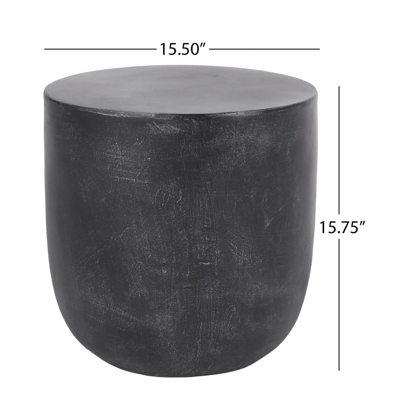Outdoor Lightweight Concrete End Table With Natural Texture - Matte Black
