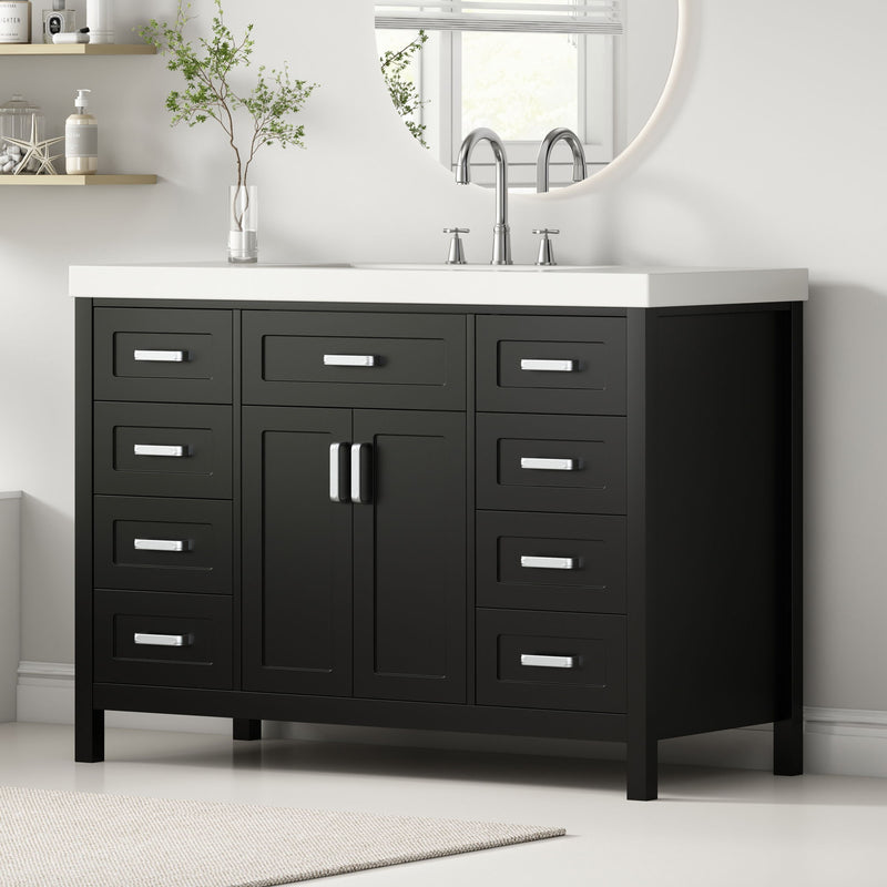 Bathroom Vanity With Sink, 2 Doors 8 Drawers, Soft Close System, Classic Design