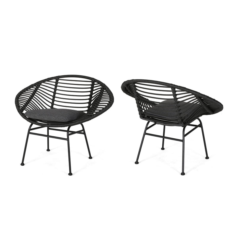 Cordella - Outdoor Woven Wicker Chairs With Cushions, (Set of 2)