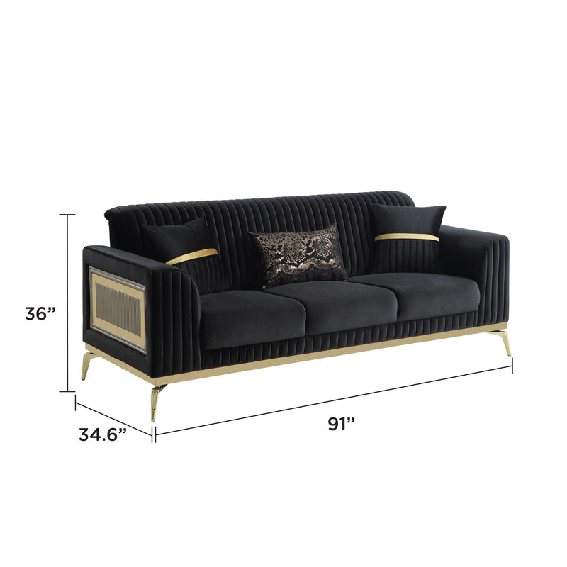 Antigua - Upholstered Sofa With Accents - Black / Gold