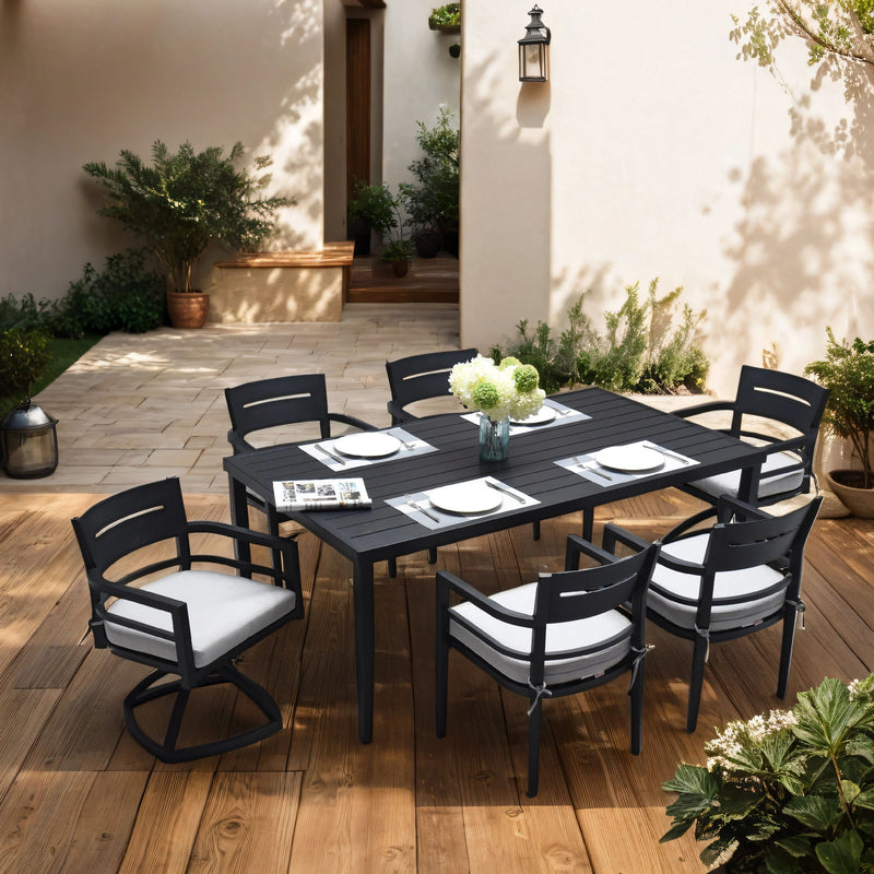 Outdoor Patio Dining Table With Tapered Feet & Umbrella Hole