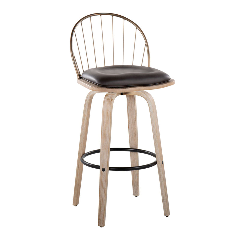 Riley - Industrial / Urban Fixed Height Barstool With Swivel With Removable Cushion (Set of 2) - White Washed / Brown