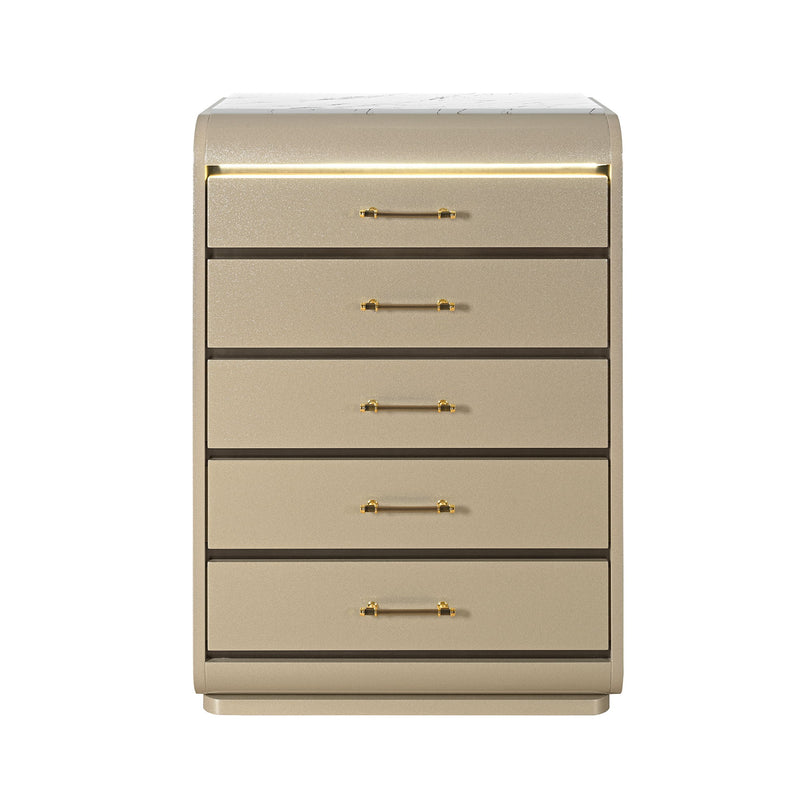 Gigi - Chest With LED Lights Chest, 5 Drawers, LED Lighting, Rounded Edges - Gold