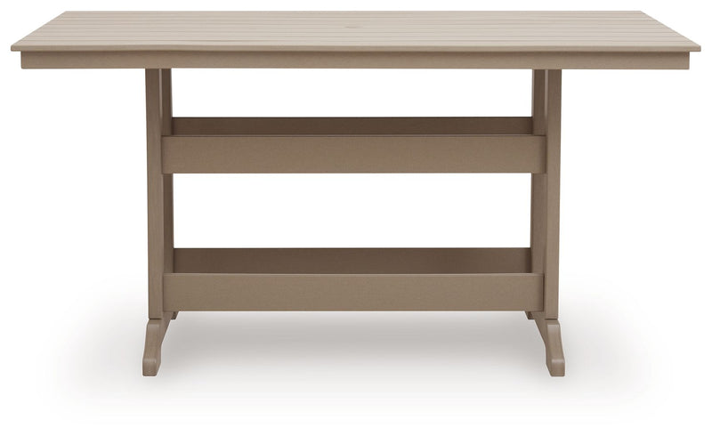 Seacliff Beach - Rectangular Counter Height Dining Table With Umbrella Option - Medium Brown