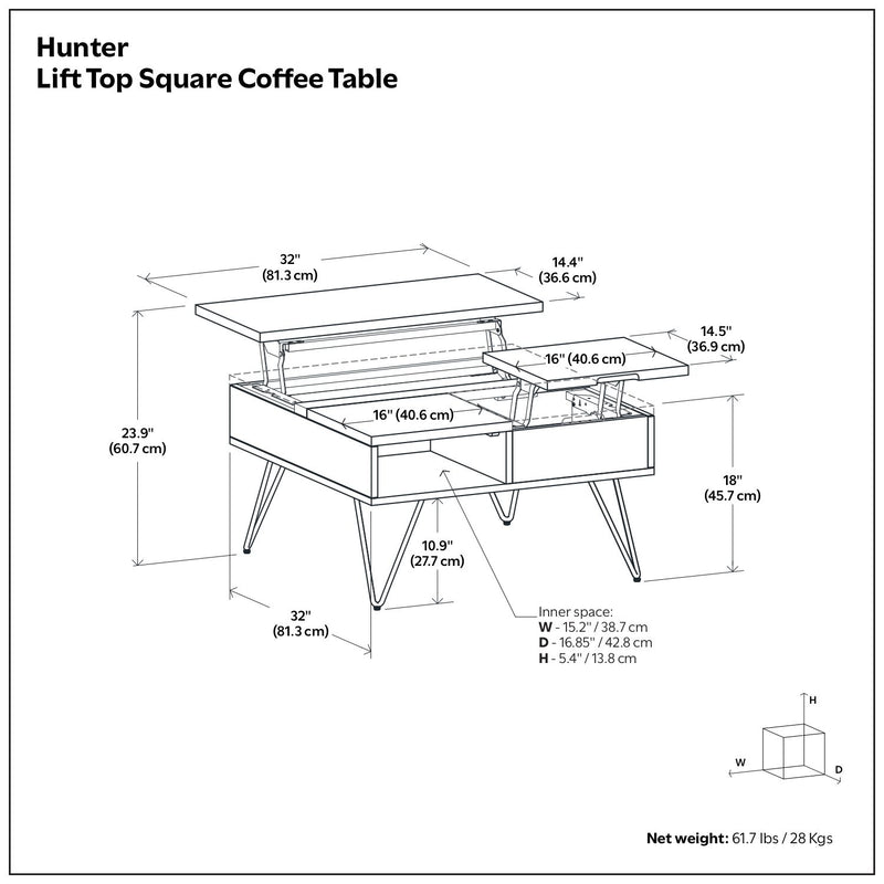 Hunter - Square Lift Top Coffee Table - Walnut