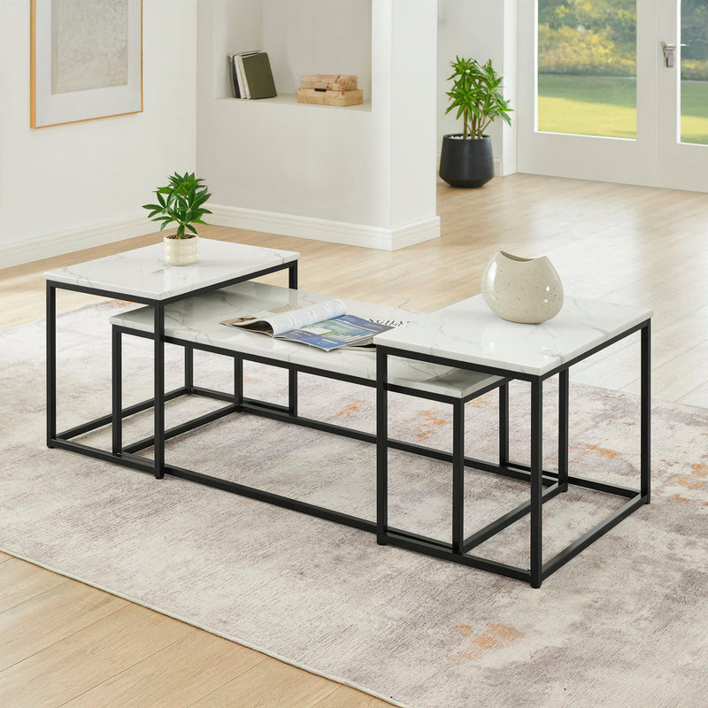 Vetra - Faux Marble 3 Piece Occasional Set - (Coffee & 2 End Tables) - Black / White
