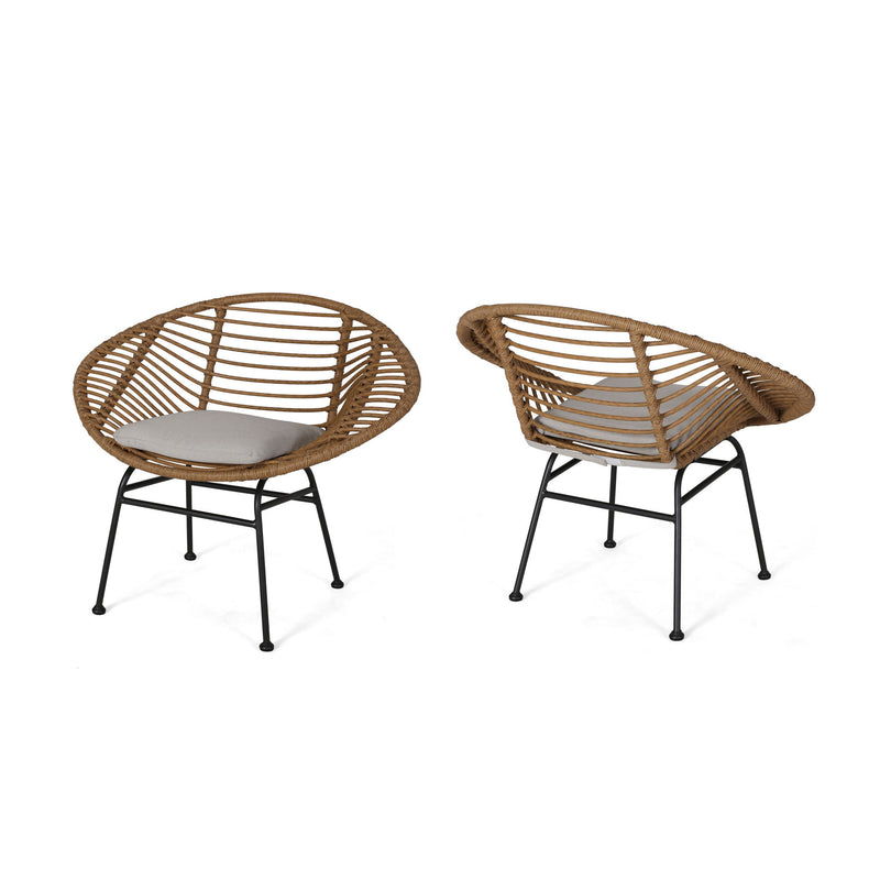 Cordella - Outdoor Woven Wicker Chairs With Cushions, (Set of 2)