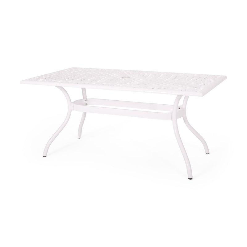 Celestine - Outdoor Cast Aluminum Dining Table With Floral Lattice Design And Umbrella Holder