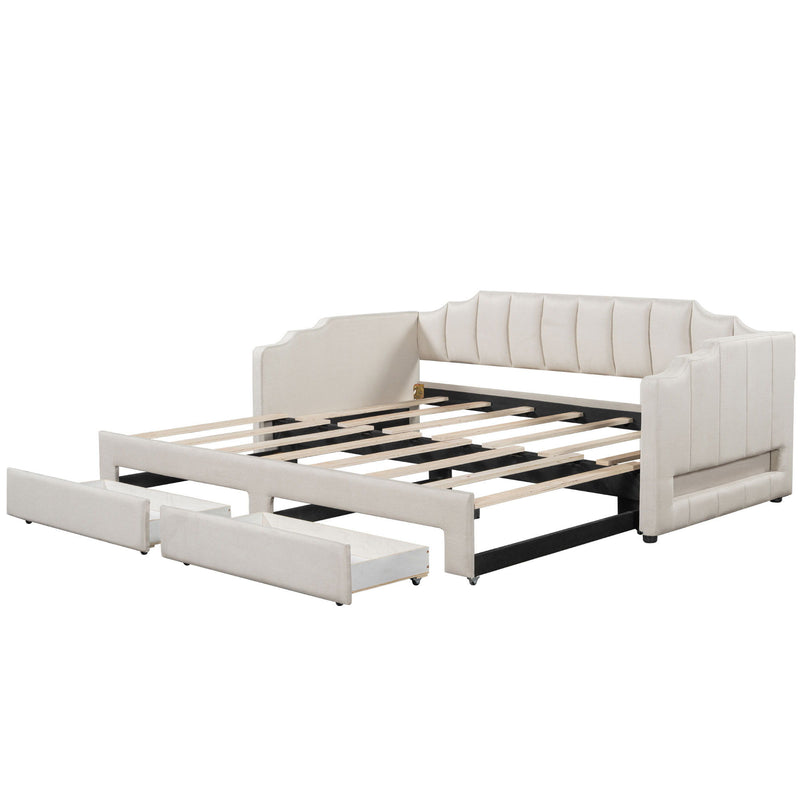 Extendable Daybed With LED Light And 2 Storage Drawers