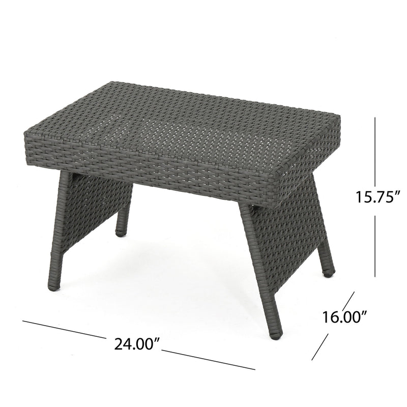 Outdoor Wicker Table With Rectangular Tabletop - Gray