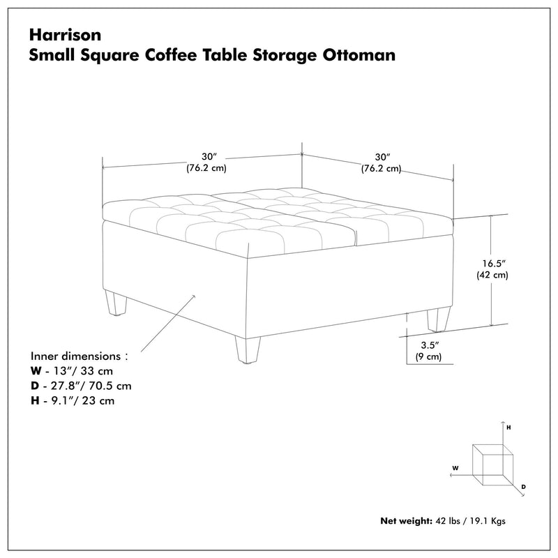 Harrison - Multifunctional Small Square Coffee Table Storage Ottoman - Gray