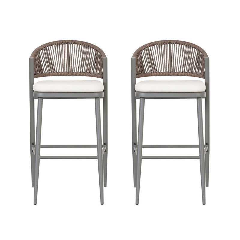 Outdoor Bar Height Metal Frame Counter Stools With Scallop Shaped Backrest & Water Resistant Cushions