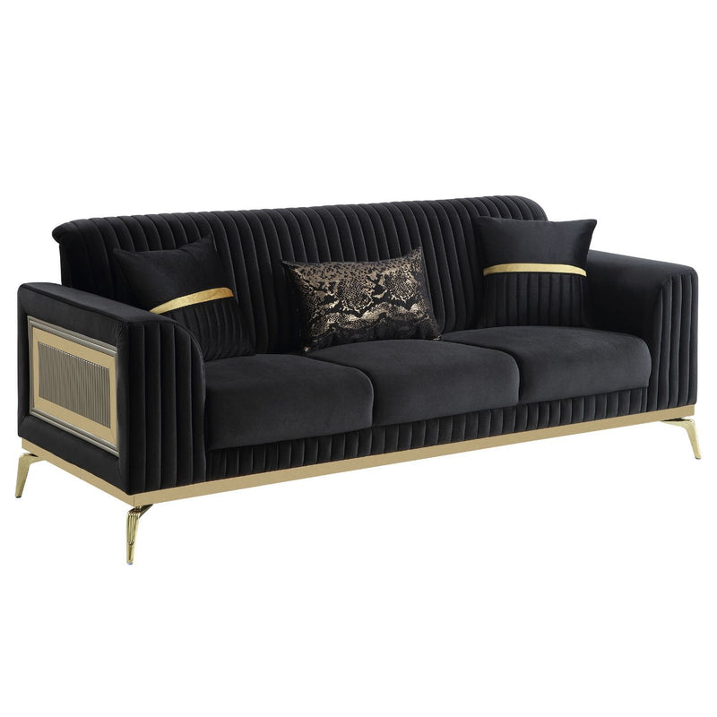 Antigua - Upholstered Sofa With Accents - Black / Gold