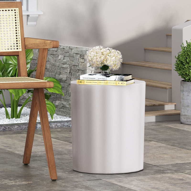 Outdoor End Table With Soft Wave Edge - Antique White