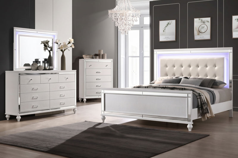 Valentino - Queen 4 Piece Bedroom Set (Bed, Dresser, Mirror, Chest) - White