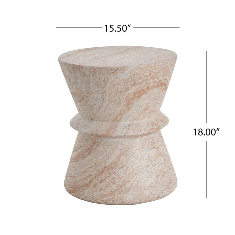 Outdoor / Indoor Lightweight Concrete Side Table With Travertine - Beige