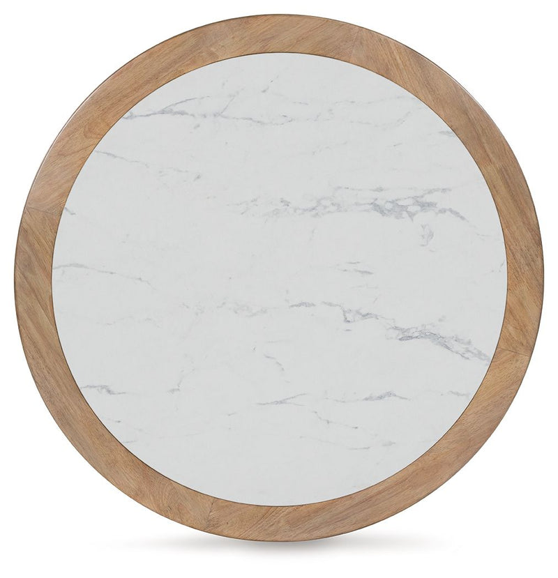 Camdill - Round Cocktail Table - Light Brown / White
