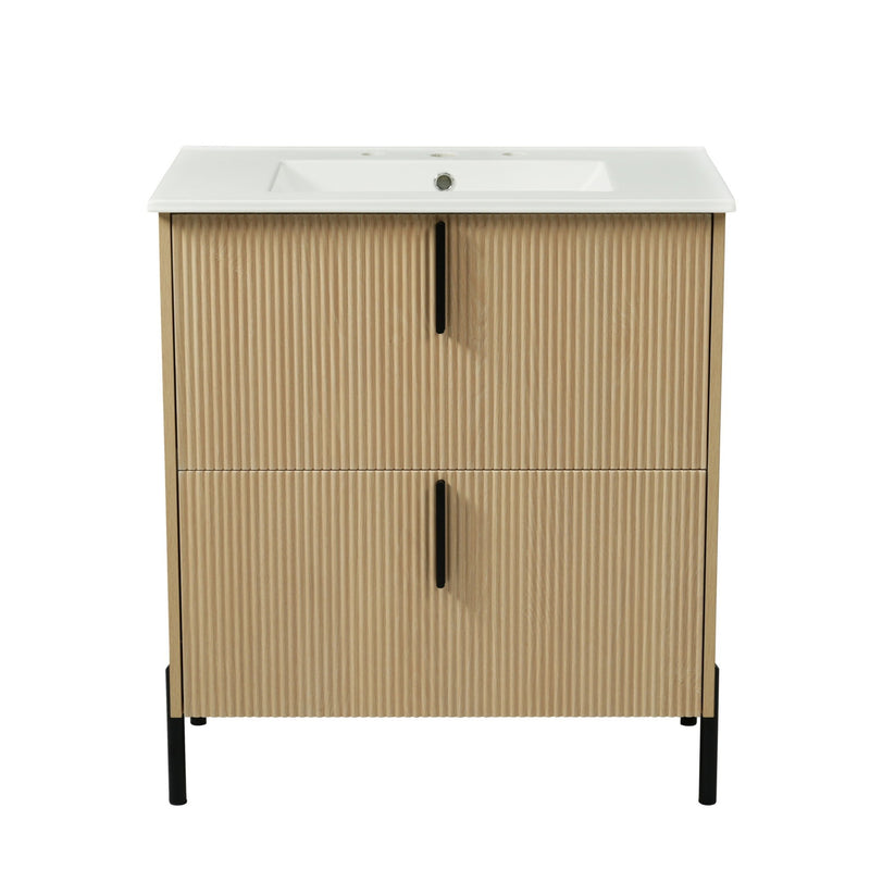 Bathroom Vanity With Ceramic Sink, Fluted Design