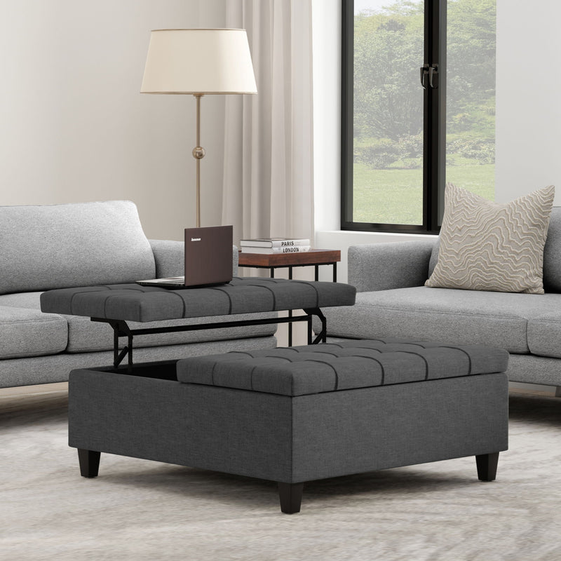 Harrison - Multifunctional Large Square Coffee Table Storage Ottoman - Gray
