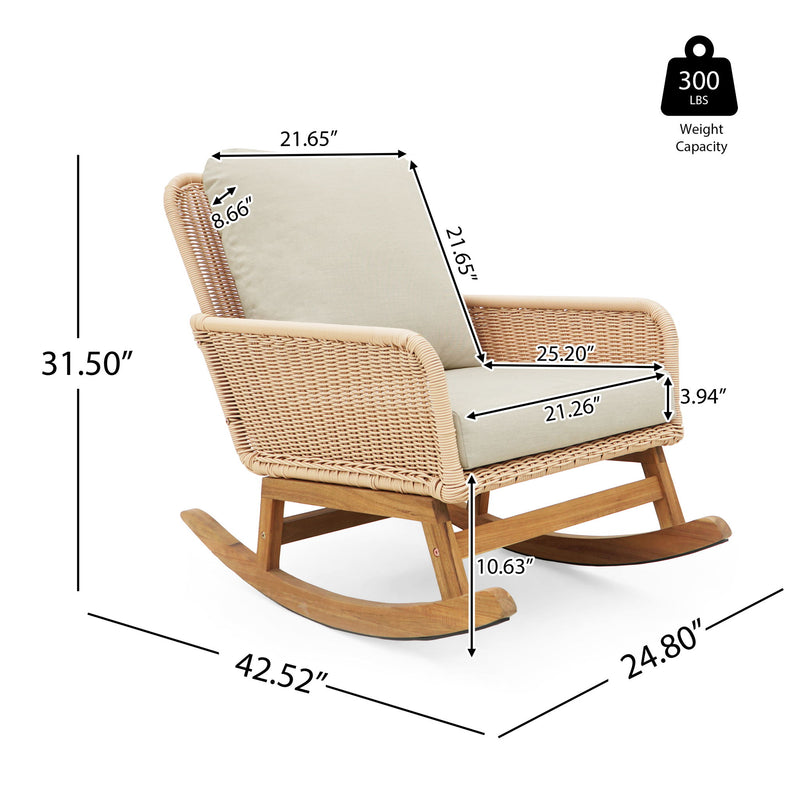Contemporary Minimalist Wicker Rocking Chair With Soft Cushions