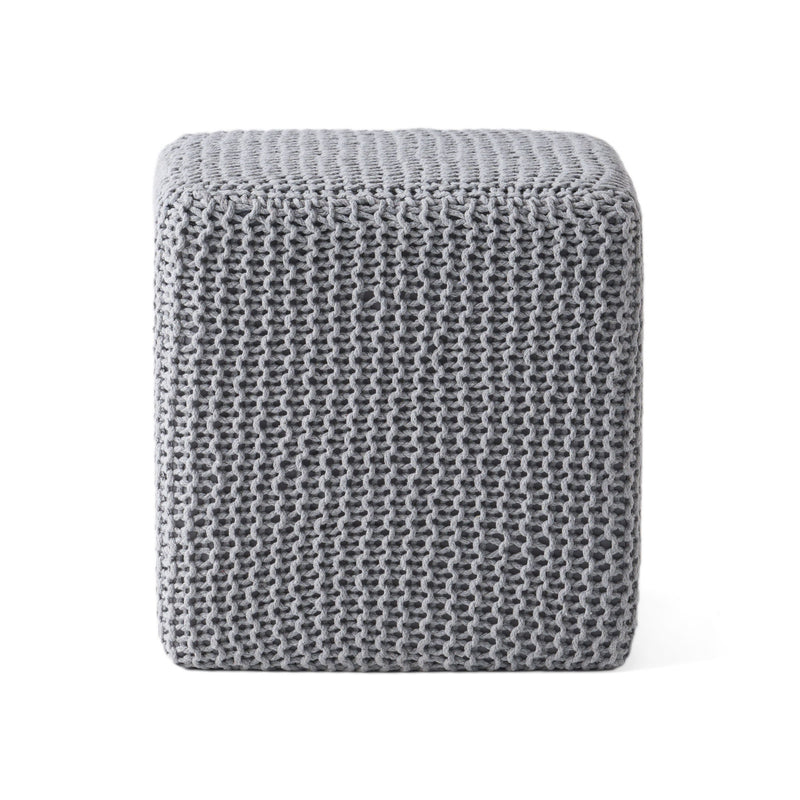 Chabani - Indoor Modern Knitted Fabric Cube Pouf Ottoman - Light Gray