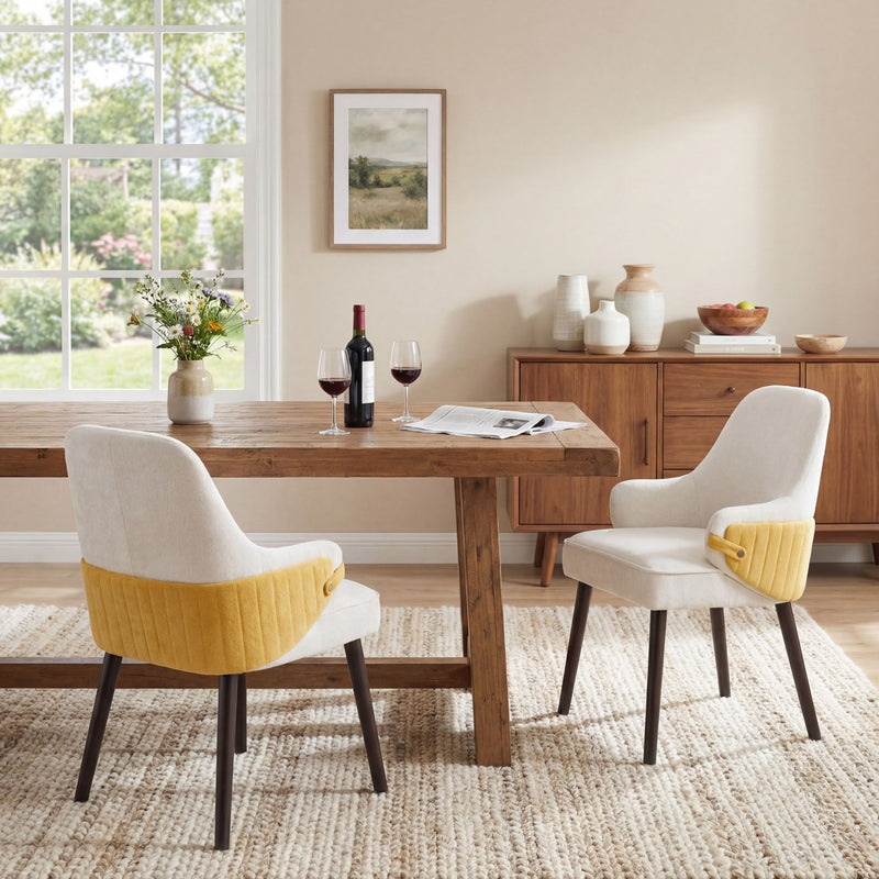 Indoor Dining Chair (Set of 2) With Sturdy Frame - Beige / Yellow